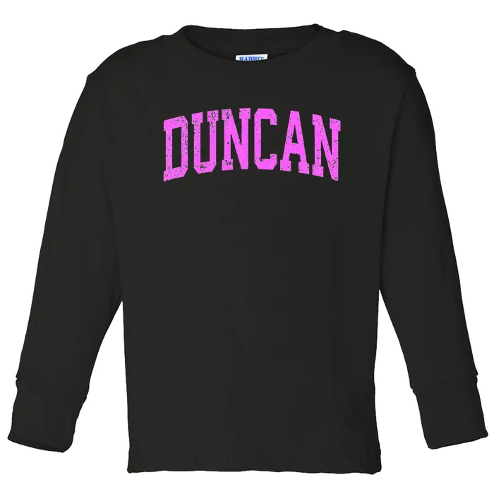 Duncan Oklahoma Ok Vintage Athletic Sports Design Toddler Long Sleeve Shirt