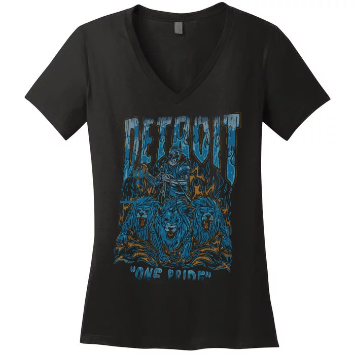 Detroit One Pride Skeleton Design Football Vintage Bootleg Women's V-Neck T-Shirt