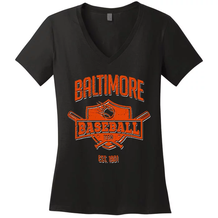 Distressed Oriole Retro Glitch Party Tailgate Gameday Gift Women's V-Neck T-Shirt