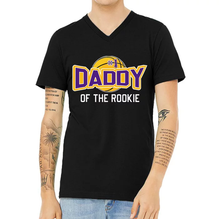 Daddy of Rookie Year 1st Birthday Basketball Theme Matching V-Neck T-Shirt