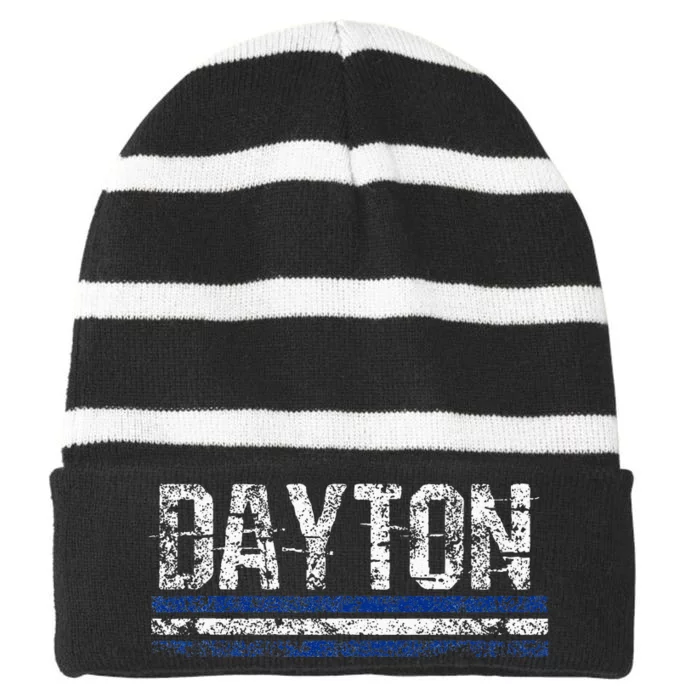 Dayton Ohio Retro Vintage Weathered Throwback Striped Beanie with Solid Band