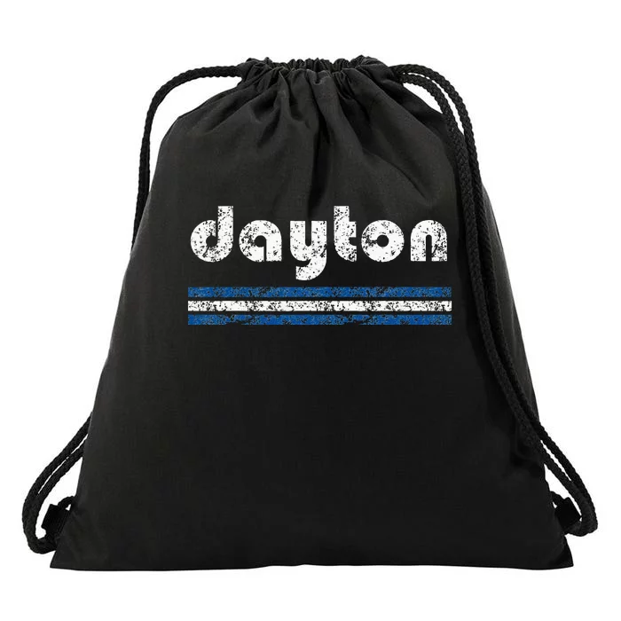 Dayton Ohio Retro Three Stripe Weathered Drawstring Bag