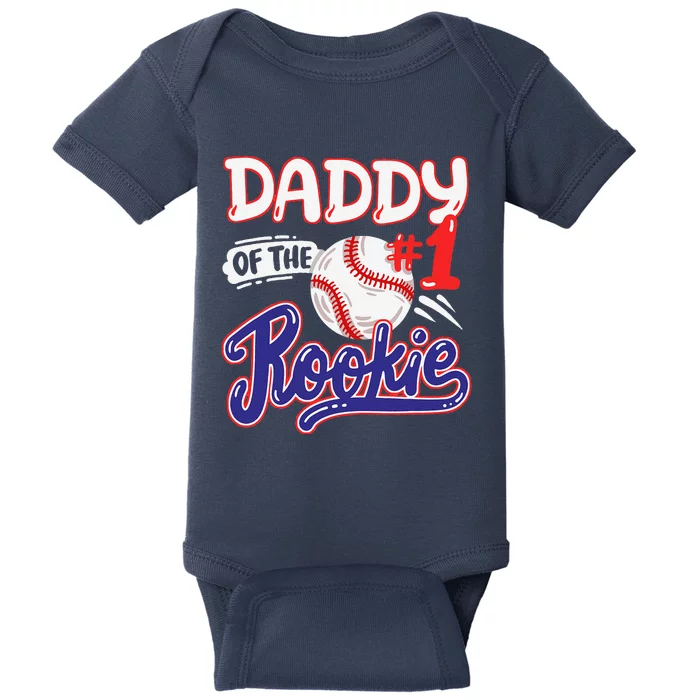 Daddy Of Rookie 1st Baseball Birthday Party Theme Matching Baby Bodysuit