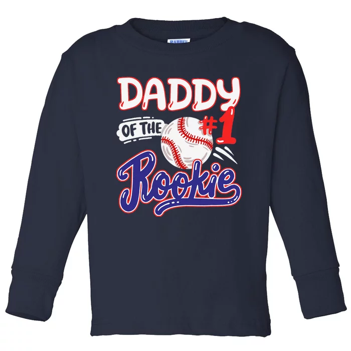 Daddy Of Rookie 1st Baseball Birthday Party Theme Matching Toddler Long Sleeve Shirt