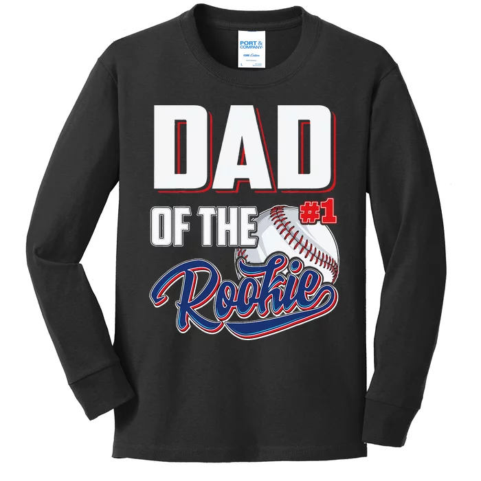 Dad of Rookie 1 Years old Team 1st Birthday Baseball Kids Long Sleeve Shirt