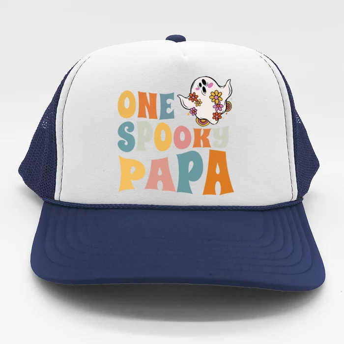 Dad One Spooky Papa Daddy Groovy Halloween Costume Trucker Hat