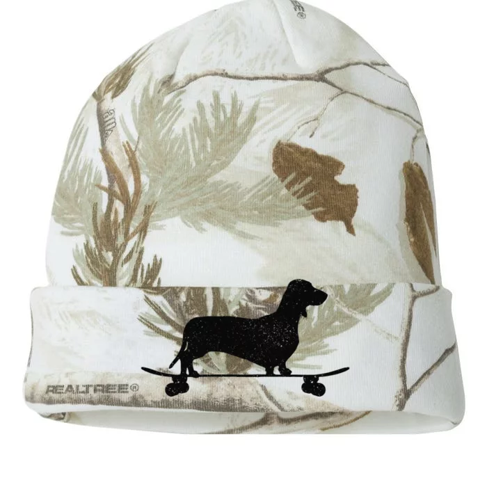 Dachshund On Skateboard Funny Wiener Dog Doxie Skater Gift Kati - 12in Camo Beanie