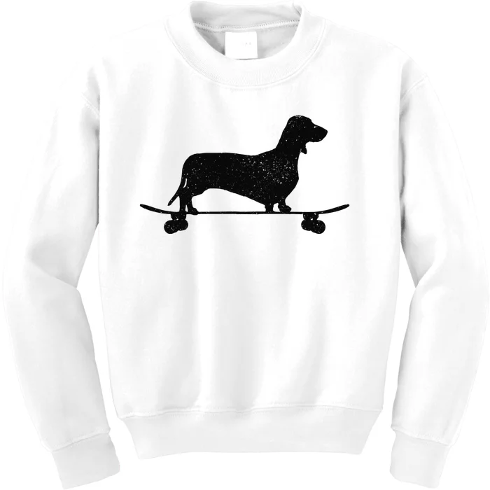 Dachshund On Skateboard Funny Wiener Dog Doxie Skater Gift Kids Sweatshirt