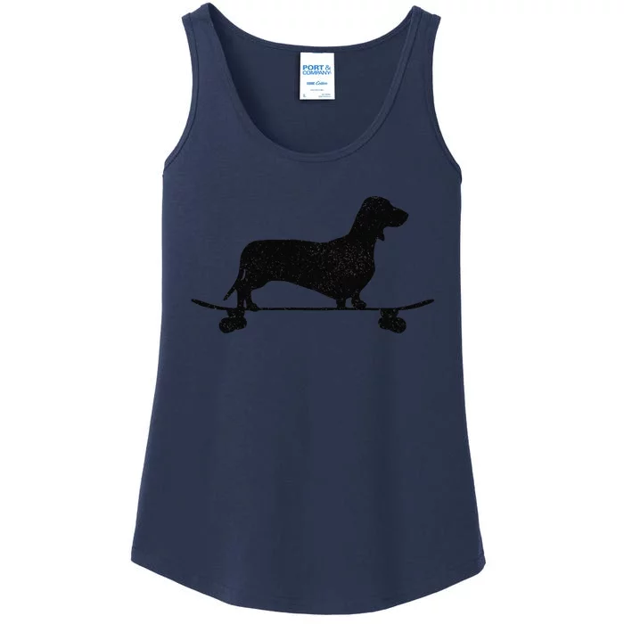 Dachshund On Skateboard Funny Wiener Dog Doxie Skater Gift Ladies Essential Tank