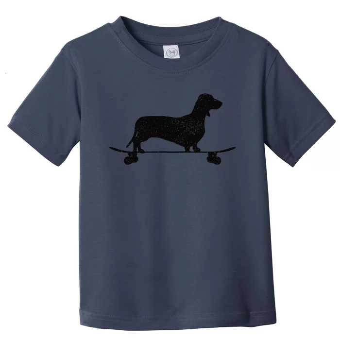 Dachshund On Skateboard Funny Wiener Dog Doxie Skater Gift Toddler T-Shirt