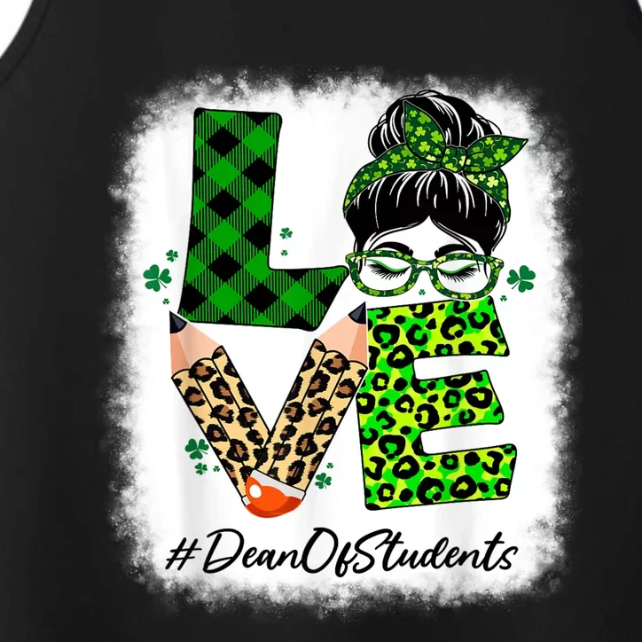 Dean Of Students Love Bleached Messy Bun St Patricks Day Performance Tank