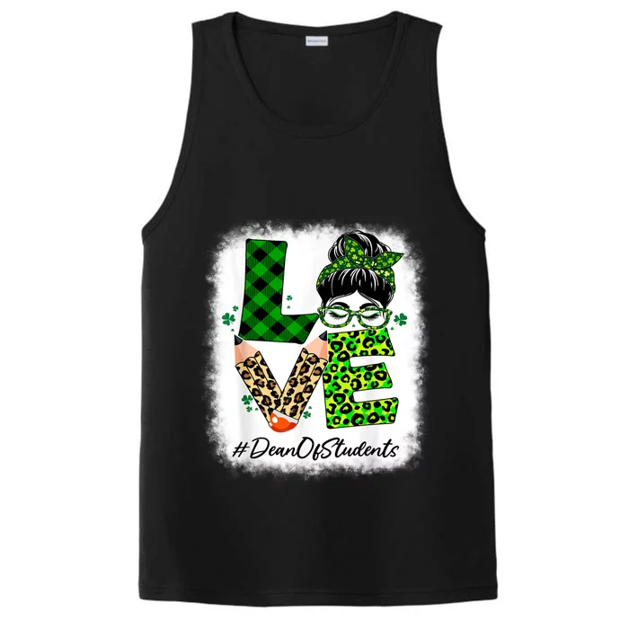 Dean Of Students Love Bleached Messy Bun St Patricks Day Performance Tank