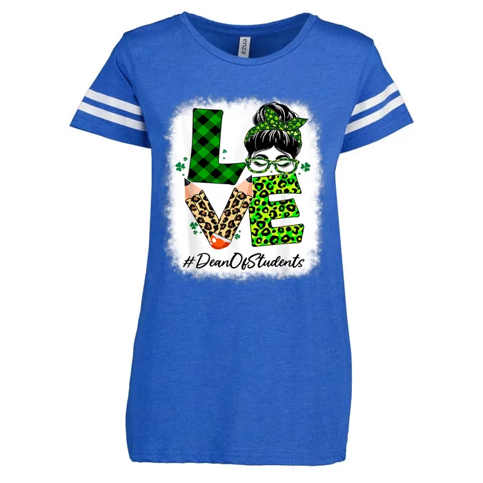 Dean Of Students Love Bleached Messy Bun St Patricks Day Enza Ladies Jersey Football T-Shirt