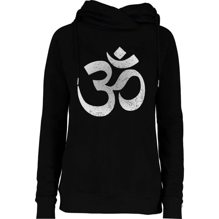 Distressed Om Symbol Namaste Yoga Spiritual Peace Om Icon Womens Funnel Neck Pullover Hood