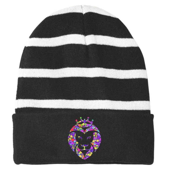 Dot Day King Lion Striped Beanie with Solid Band