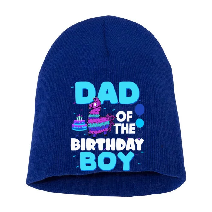 Dad Of The Birthday Boy Llama Dad And Mom Family Party Short Acrylic Beanie