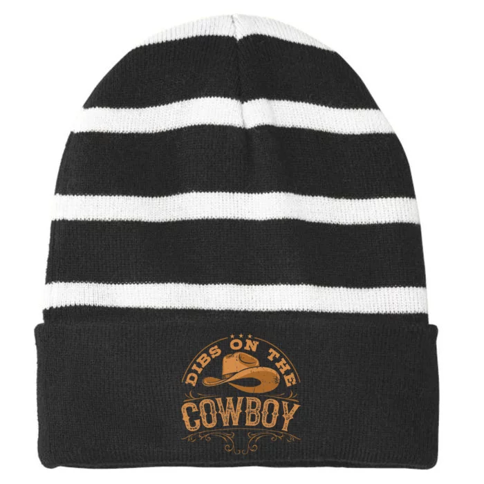 Dibs On The Cowboy Rodeo Ranch Girlfriend Wife Lipstick Striped Beanie with Solid Band