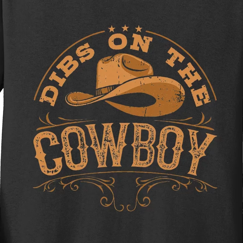 Dibs On The Cowboy Rodeo Ranch Girlfriend Wife Lipstick Kids Long Sleeve Shirt