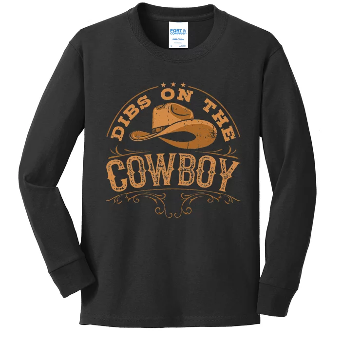 Dibs On The Cowboy Rodeo Ranch Girlfriend Wife Lipstick Kids Long Sleeve Shirt