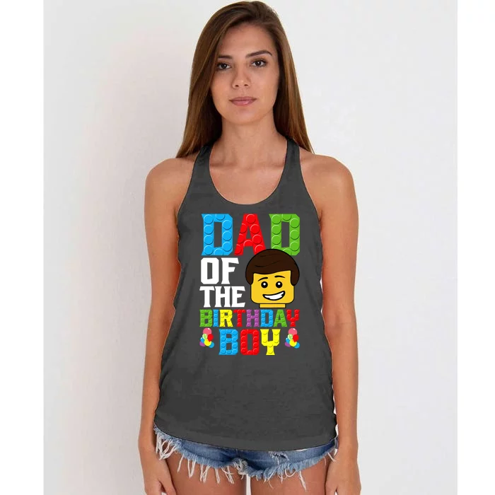 Dad Of The Birthday Boy Building Blocks Master Builder Women's Knotted Racerback Tank