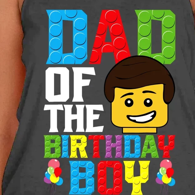 Dad Of The Birthday Boy Building Blocks Master Builder Women's Knotted Racerback Tank