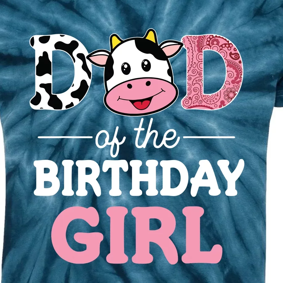 Dad Of The Birthday Farm Cow 1st Kids Tie-Dye T-Shirt