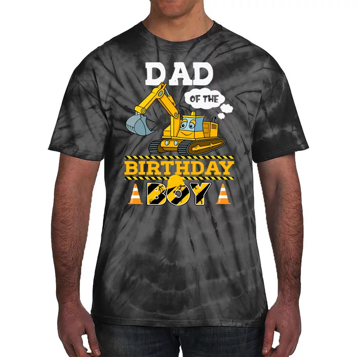 Dad Of The Birthday Boy Construction 1st Birthday Party Tie-Dye T-Shirt