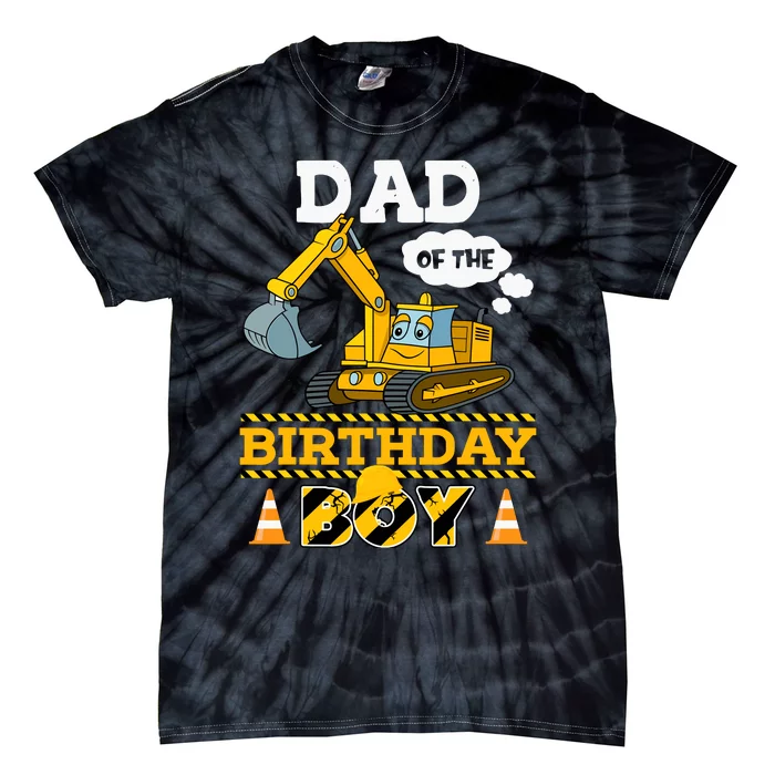 Dad Of The Birthday Boy Construction 1st Birthday Party Tie-Dye T-Shirt