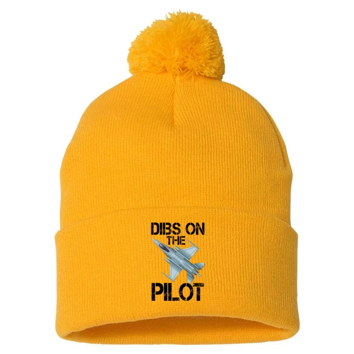 Dibs On The Pilot Jet Plane Pilot Gift Pom Pom 12in Knit Beanie