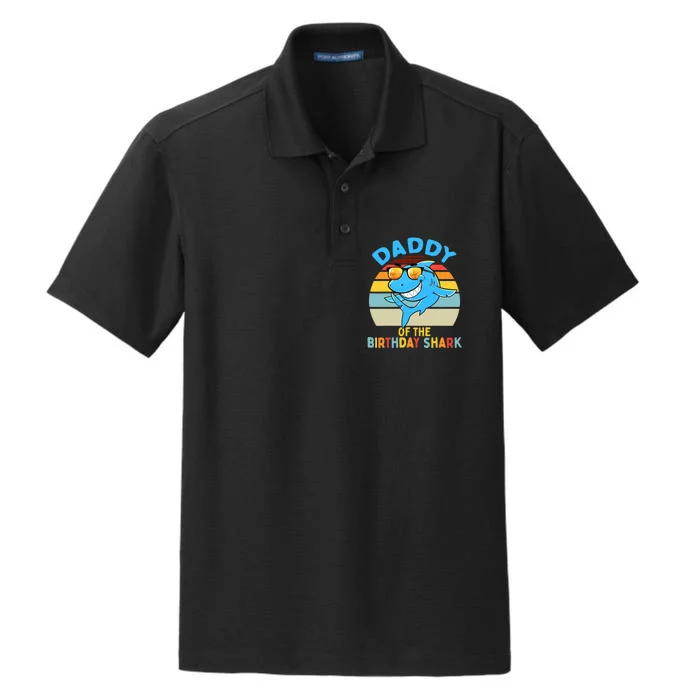 Daddy of the Shark Birthday Dad Matching Family Dry Zone Grid Performance Polo