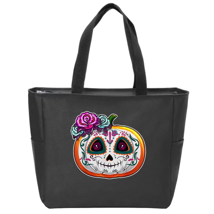 Day Of The Dead Pumpkin Dia De Los Muertos Skull Gift Zip Tote Bag