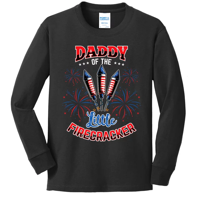 Daddy Of The Little Firecracker 4th Of July Gender Reveal Kids Long Sleeve Shirt