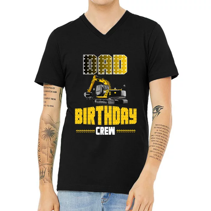 Dad Of The Birthday Crew Party Excavator V-Neck T-Shirt