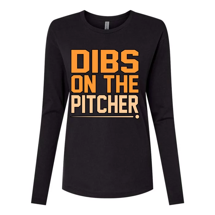 Dibs On The Pitcher Baseball Player Sports Coach Graphic Cute Gift Womens Cotton Relaxed Long Sleeve T-Shirt