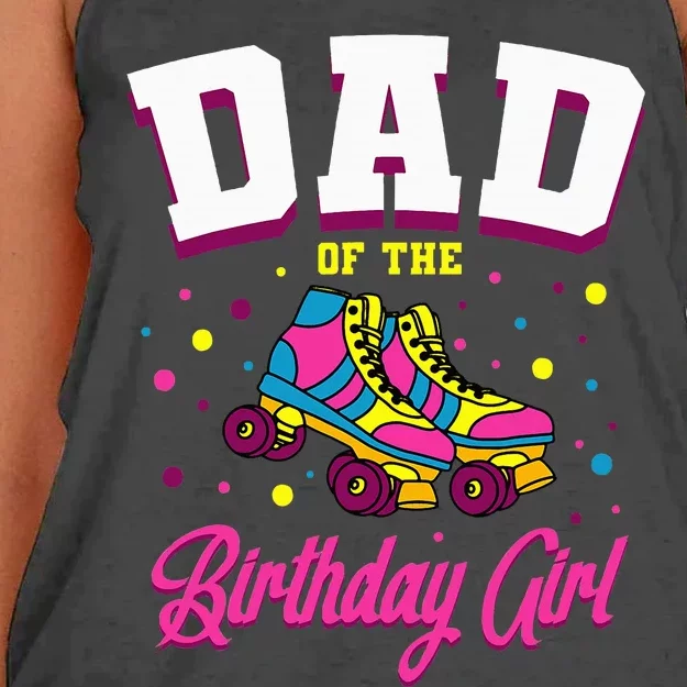 Dad Of The Birthday Roller Skates Bday Women's Knotted Racerback Tank