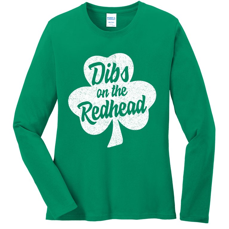 Dibs On The Redhead Funny St Patricks Day Drinking Ladies Missy Fit Long Sleeve Shirt