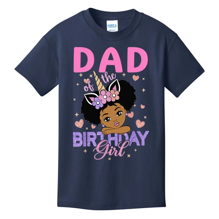 Dad Of The Birthday Girl Melanin Afro Unicorn 1st Family Kids T-Shirt