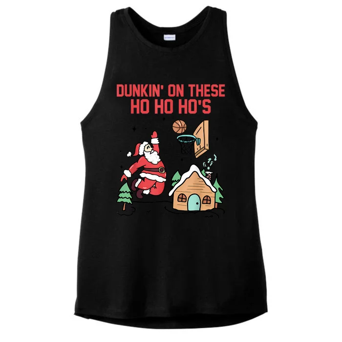 Dunkin On These Ho Ho HoS Christmas Quote Ladies Tri-Blend Wicking Tank