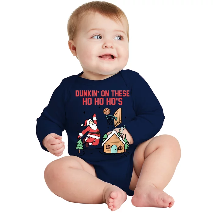 Dunkin On These Ho Ho HoS Christmas Quote Baby Long Sleeve Bodysuit