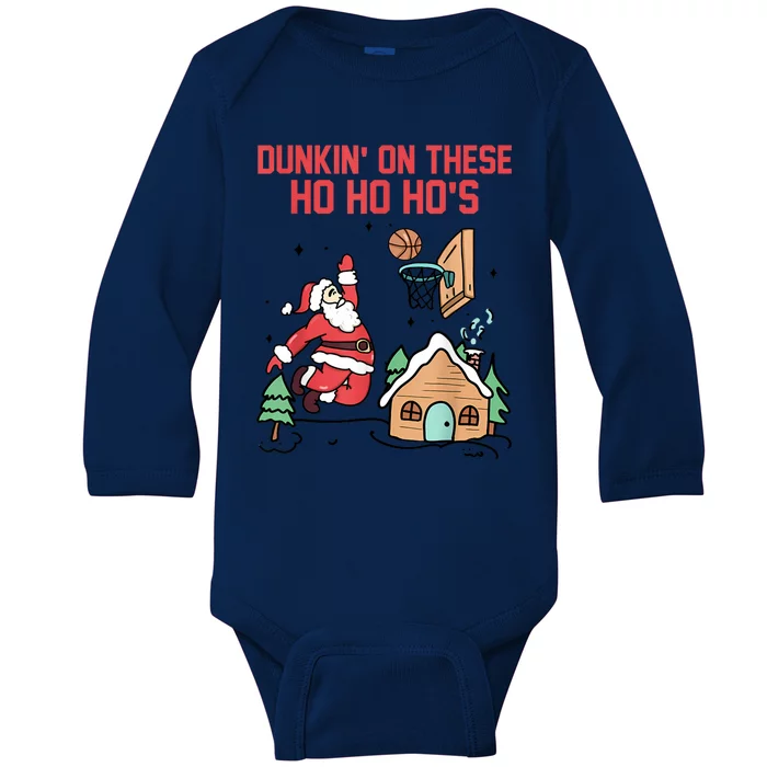 Dunkin On These Ho Ho HoS Christmas Quote Baby Long Sleeve Bodysuit