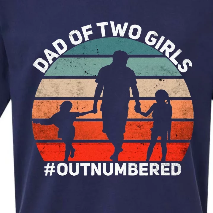 Dad Of Two Outnumbered Retro 2 Daughters Fathers Day Sueded Cloud Jersey T-Shirt