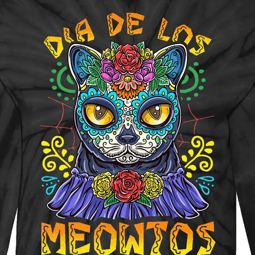 Day Of The Dead Dia De Los Muertos Cat Sugar Skull Tie-Dye Long Sleeve Shirt