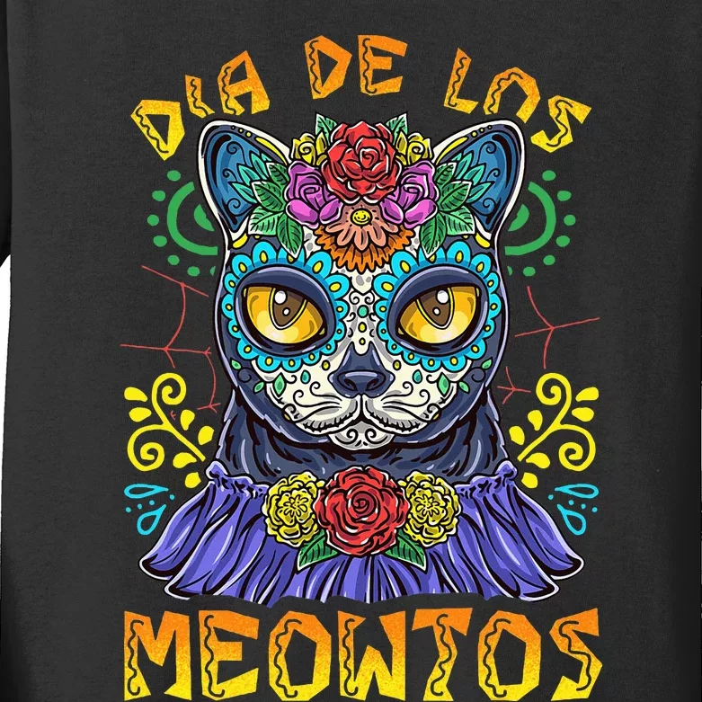 Day Of The Dead Dia De Los Muertos Cat Sugar Skull Kids Long Sleeve Shirt