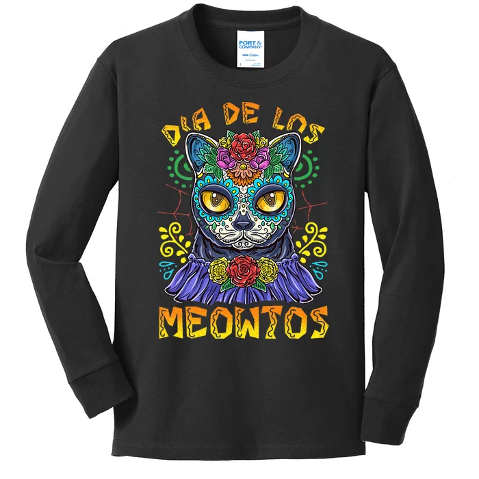 Day Of The Dead Dia De Los Muertos Cat Sugar Skull Kids Long Sleeve Shirt