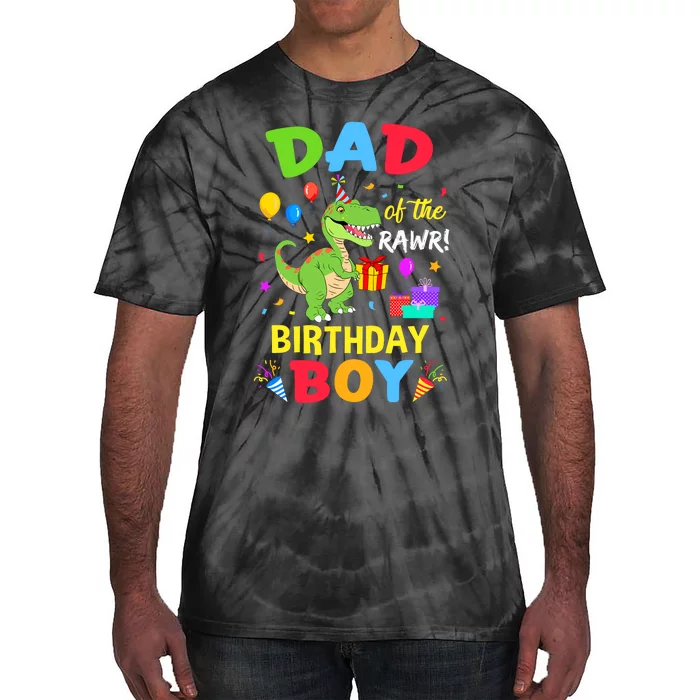 Dad Of The Birthday Boy Trex Funny Dinosaur Boy Party Tie-Dye T-Shirt