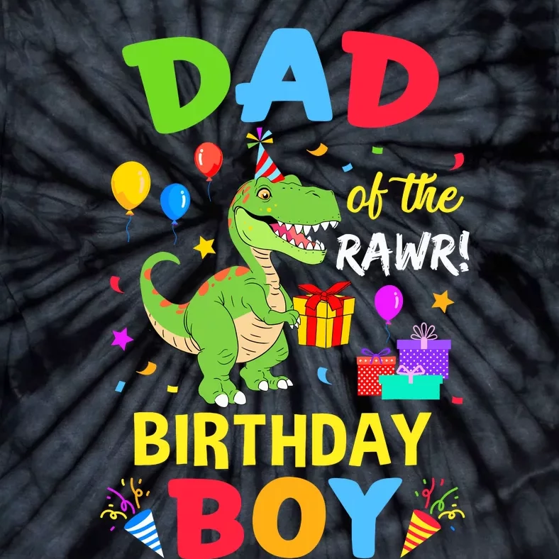 Dad Of The Birthday Boy Trex Funny Dinosaur Boy Party Tie-Dye T-Shirt