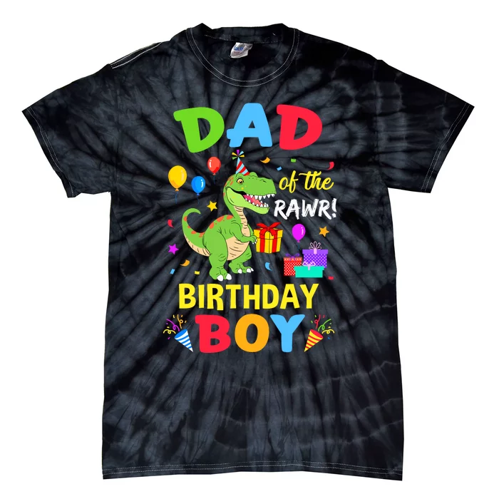 Dad Of The Birthday Boy Trex Funny Dinosaur Boy Party Tie-Dye T-Shirt