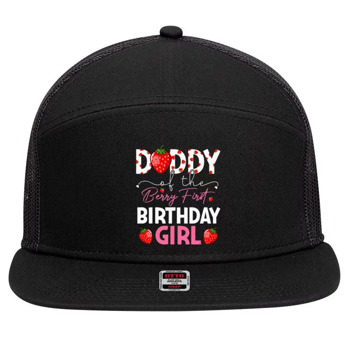 Daddy Of The Berry First Birthday Gifts Girl Strawberry 7 Panel Mesh Trucker Snapback Hat