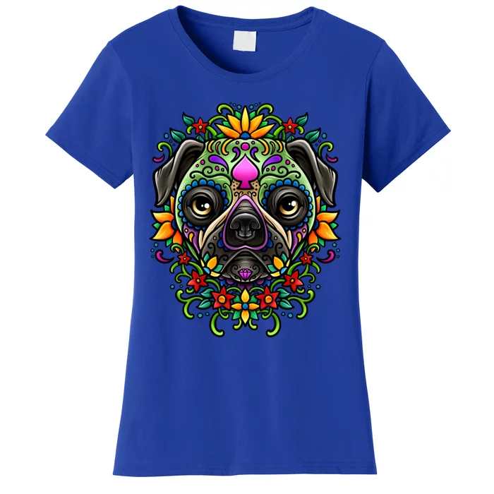 Day Of The Dead Pug Detailed Colorful Illustration Cool Gift Women's T-Shirt