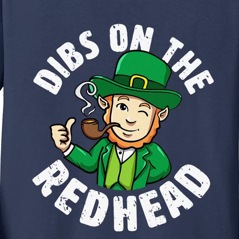 Dibs On The Redhead Saint Patrick's Day Funny Leprechaun Gift Kids Long Sleeve Shirt